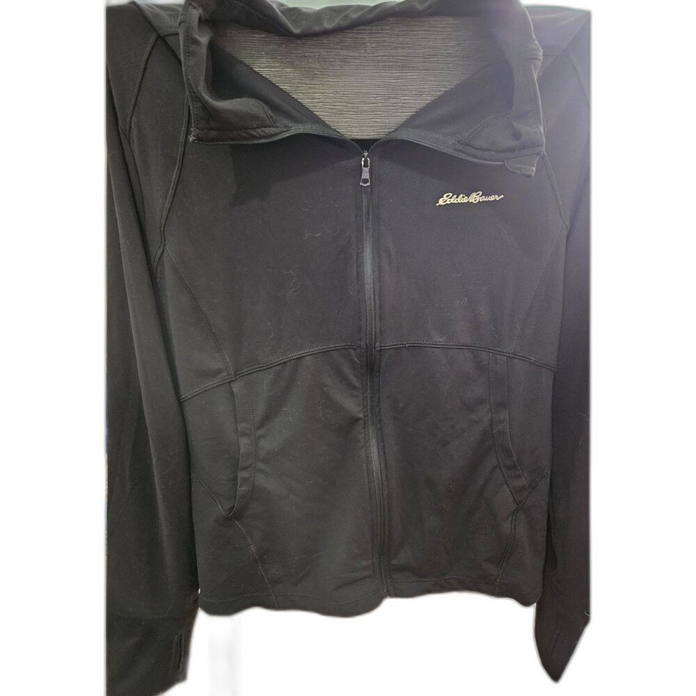 Eddie Bauer Size XXXL (20) Black Light Jacket/Zipper Active Shirt Thumbholes